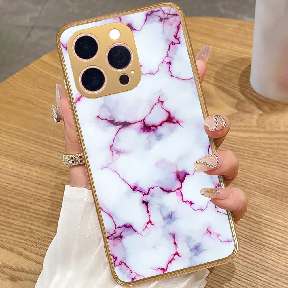 iPhone 16 Pro Max - White Marble Series - HQ Premium Shine Durable Golden Electroplate Case