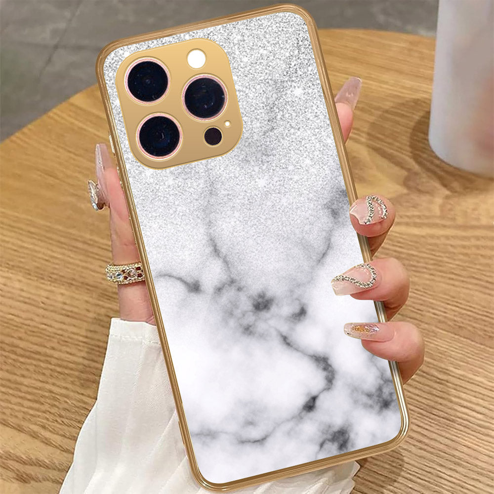 iPhone 16 Pro Max - White Marble Series - HQ Premium Shine Durable Golden Electroplate Case