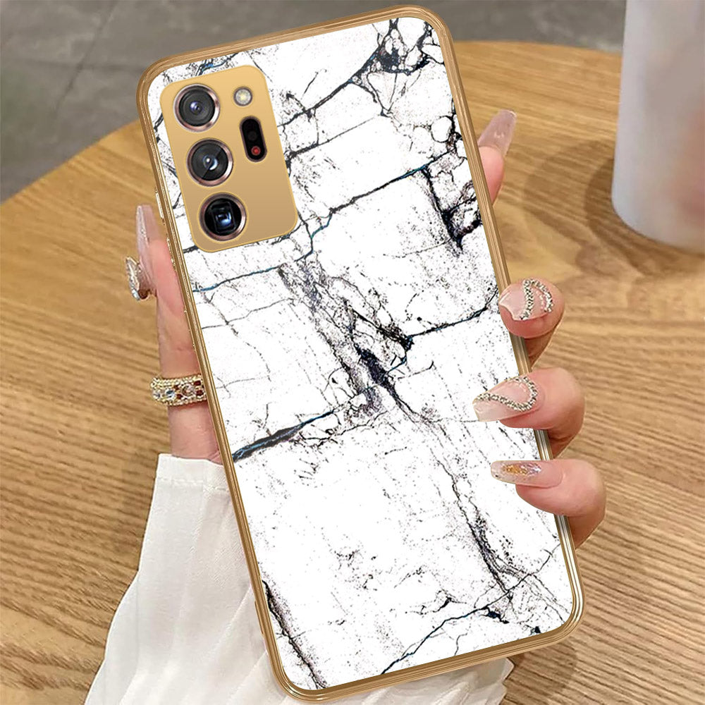Samsung Galaxy Note 20 Ultra - White Marble Series 2 - HQ Premium Shine Durable Golden Electroplate Case