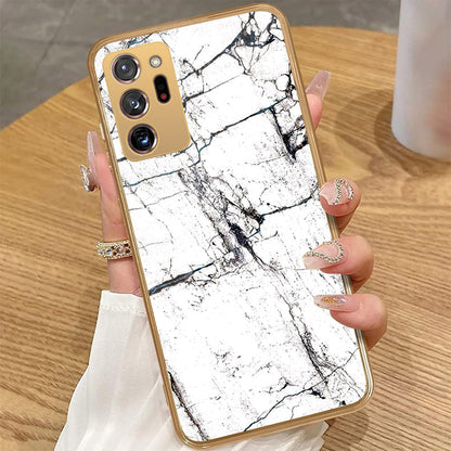 Samsung Galaxy Note 20 Ultra - White Marble Series 2 - HQ Premium Shine Durable Golden Electroplate Case