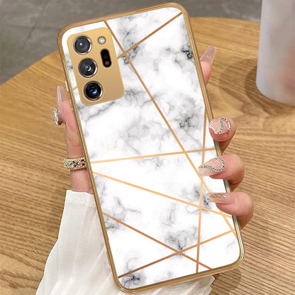 Samsung Galaxy Note 20 Ultra - White Marble Series 2 - HQ Premium Shine Durable Golden Electroplate Case