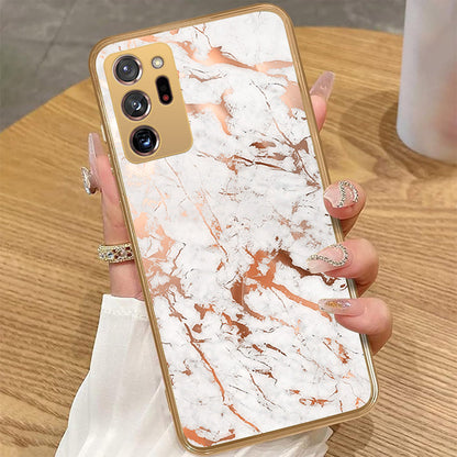 Samsung Galaxy Note 20 Ultra - White Marble Series 2 - HQ Premium Shine Durable Golden Electroplate Case